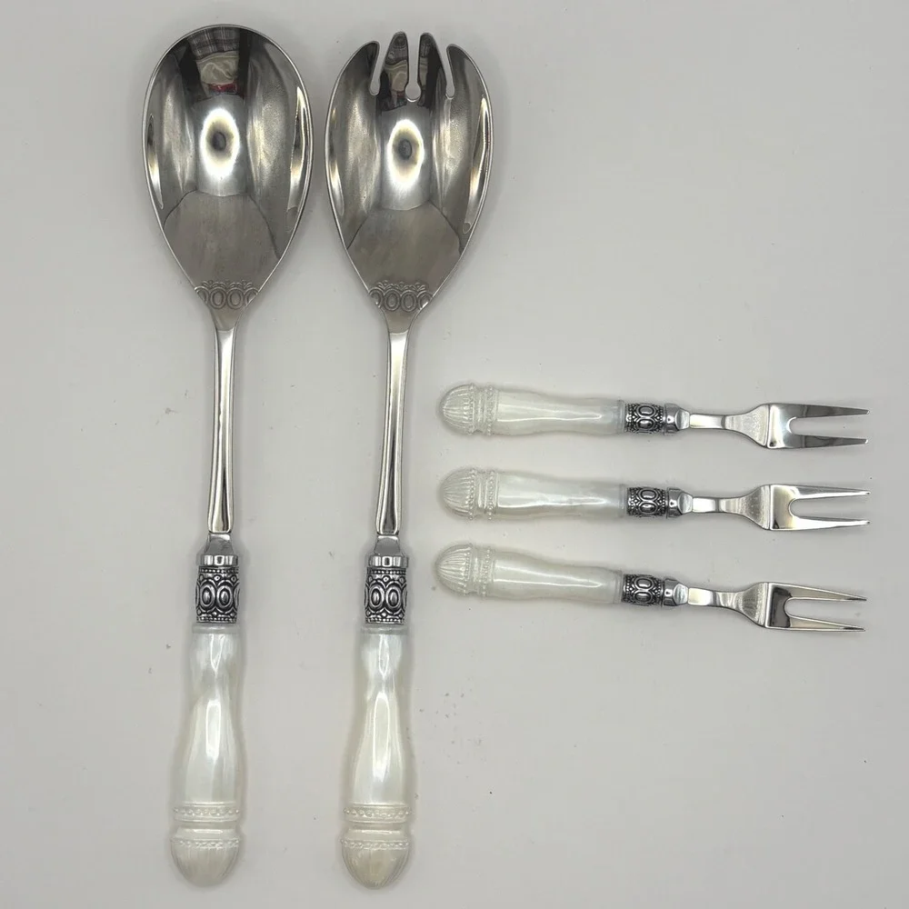 Coquette Regency SLAH Camden Serving Set White Pearl Resin Salad Servers & Forks